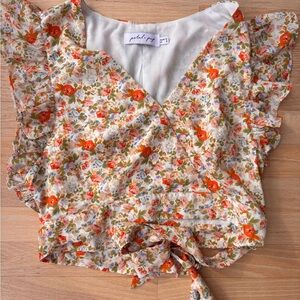 Petal & Pup Orange Floral Ruffle Blouse